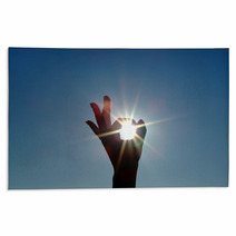 Silhouette Of A Female Hand, The Blue Sky And The Bright Sun Rugs 3860512