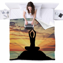 Silhouette Of A Girl Practicing Yoga Blankets 102157373