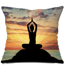 Silhouette Of A Girl Practicing Yoga Pillows 102157373