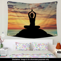 Silhouette Of A Girl Practicing Yoga Wall Art 102157373