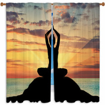 Silhouette Of A Girl Practicing Yoga Window Curtains 102157373