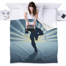 Silhouette Of A Male Figure Running In Front Of Light Burst Blankets 68304302