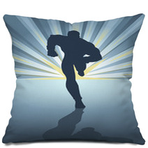 Silhouette Of A Male Figure Running In Front Of Light Burst Pillows 68304302