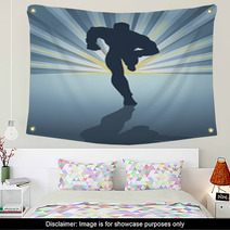 Silhouette Of A Male Figure Running In Front Of Light Burst Wall Art 68304302