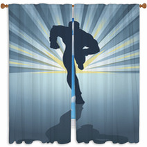 Silhouette Of A Male Figure Running In Front Of Light Burst Window Curtains 68304302