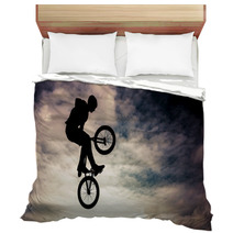Silhouette Of A Man Doing An Jump With A Bmx Bike Bedding 57935081