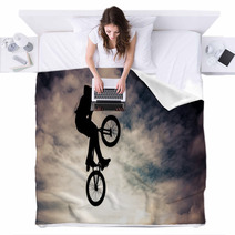 Silhouette Of A Man Doing An Jump With A Bmx Bike Blankets 57935081