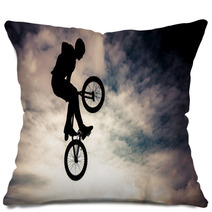 Silhouette Of A Man Doing An Jump With A Bmx Bike Pillows 57935081
