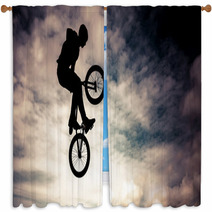 Silhouette Of A Man Doing An Jump With A Bmx Bike Window Curtains 57935081