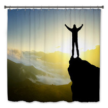 Silhouette Of A Winner On The Mountain Top. Active Life Concept Bath Decor 60757797