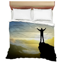 Silhouette Of A Winner On The Mountain Top. Active Life Concept Bedding 60757797