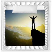 Silhouette Of A Winner On The Mountain Top. Active Life Concept Nursery Decor 60757797
