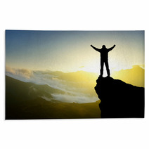 Silhouette Of A Winner On The Mountain Top. Active Life Concept Rugs 60757797