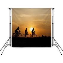 Silhouette Of Cycling On Sunset Background Backdrops 108909430