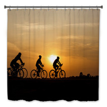 Silhouette Of Cycling On Sunset Background Bath Decor 108909430