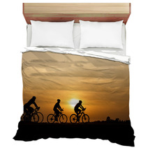 Silhouette Of Cycling On Sunset Background Bedding 108909430