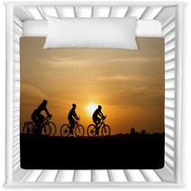 Silhouette Of Cycling On Sunset Background Nursery Decor 108909430