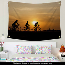 Silhouette Of Cycling On Sunset Background Wall Art 108909430