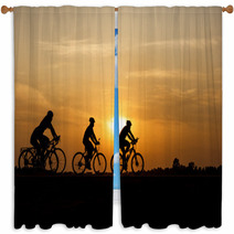 Silhouette Of Cycling On Sunset Background Window Curtains 108909430