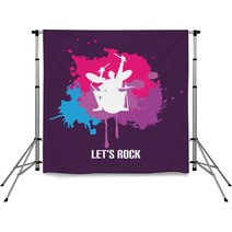 Silhouette Of Drummer Playing Drums On Bright Background Vector Illustration Backdrops 117166600