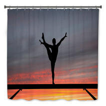 Silhouette Of Female Gymnast On Balance Beam In Sunset Bath Decor 42661355