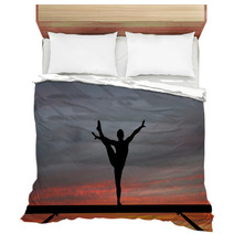 Silhouette Of Female Gymnast On Balance Beam In Sunset Bedding 42661355