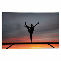 Silhouette Of Female Gymnast On Balance Beam In Sunset Rugs 42661355