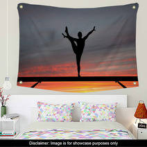 Silhouette Of Female Gymnast On Balance Beam In Sunset Wall Art 42661355