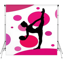 Silhouette Of Girl Doing Rhythmic Gymnastics Exercises With Ball Over Abstract Background Backdrops 119790683