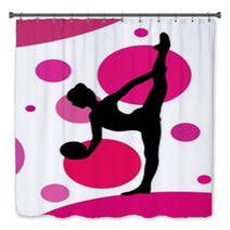 Silhouette Of Girl Doing Rhythmic Gymnastics Exercises With Ball Over Abstract Background Bath Decor 119790683