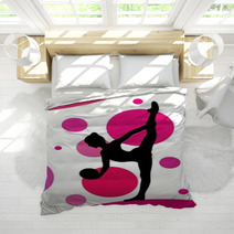 Silhouette Of Girl Doing Rhythmic Gymnastics Exercises With Ball Over Abstract Background Bedding 119790683