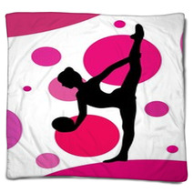 Silhouette Of Girl Doing Rhythmic Gymnastics Exercises With Ball Over Abstract Background Blankets 119790683