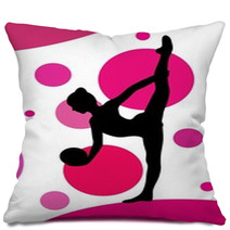 Silhouette Of Girl Doing Rhythmic Gymnastics Exercises With Ball Over Abstract Background Pillows 119790683