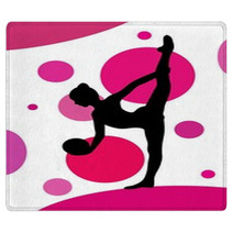 Silhouette Of Girl Doing Rhythmic Gymnastics Exercises With Ball Over Abstract Background Rugs 119790683