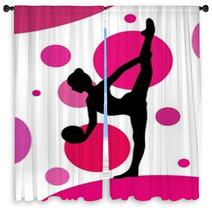 Silhouette Of Girl Doing Rhythmic Gymnastics Exercises With Ball Over Abstract Background Window Curtains 119790683