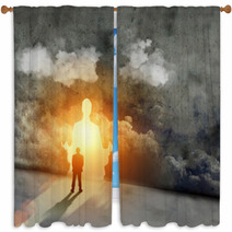 Silhouette Of Meditating Man Window Curtains 53279862