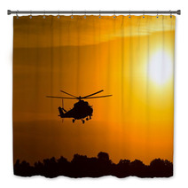 Silhouette Of Military Helicopter At Sunset Bath Decor 85565041