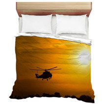 Silhouette Of Military Helicopter At Sunset Bedding 85565041