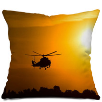 Silhouette Of Military Helicopter At Sunset Pillows 85565041