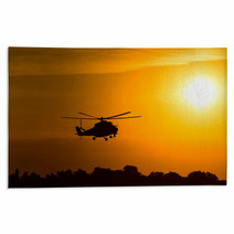Silhouette Of Military Helicopter At Sunset Rugs 85565041