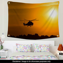 Silhouette Of Military Helicopter At Sunset Wall Art 85565041
