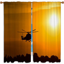 Silhouette Of Military Helicopter At Sunset Window Curtains 85565041