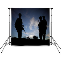 Silhouette Of Modern Soldiers With Military Vehicles Backdrops 34163108