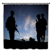 Silhouette Of Modern Soldiers With Military Vehicles Bath Decor 34163108