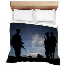 Silhouette Of Modern Soldiers With Military Vehicles Bedding 34163108