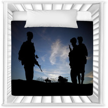 Silhouette Of Modern Soldiers With Military Vehicles Nursery Decor 34163108