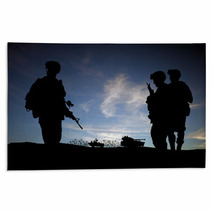 Silhouette Of Modern Soldiers With Military Vehicles Rugs 34163108