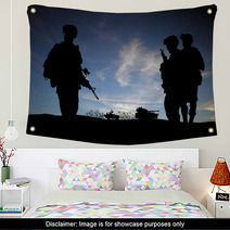 Silhouette Of Modern Soldiers With Military Vehicles Wall Art 34163108