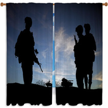 Silhouette Of Modern Soldiers With Military Vehicles Window Curtains 34163108