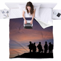 Silhouette Of Modern Troops In Middle East Silhouette Blankets 34163693